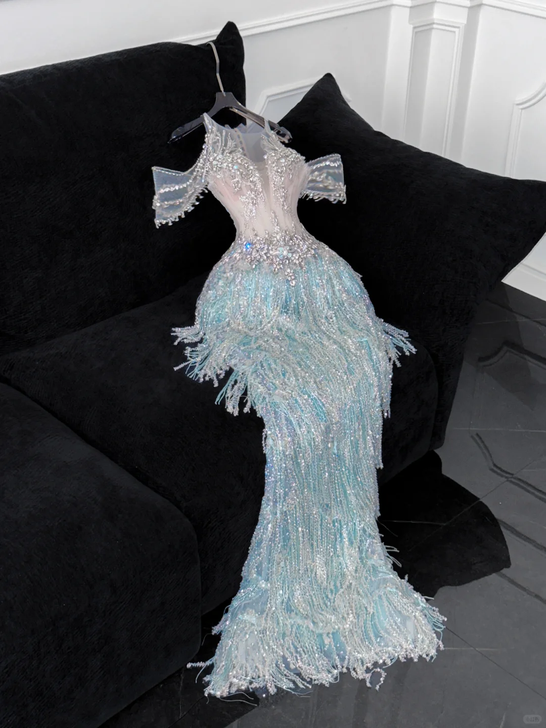 Shiny Light Blue Beaded Sequined Design Mermaid Prom Dress Evening Dress HZ1024