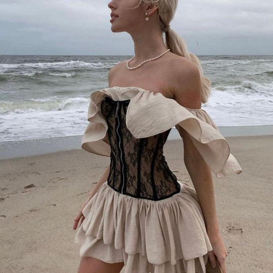 Girlhomeshops-Sweet Short Chiffon Homecoming Dress with Lace Vintage Corset gh5337