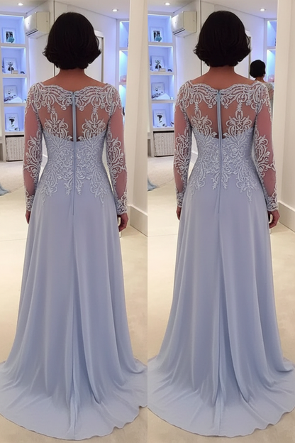 Elegant bateau neck A-line Lace Long Sleeves Mother-of-the-bride Dress