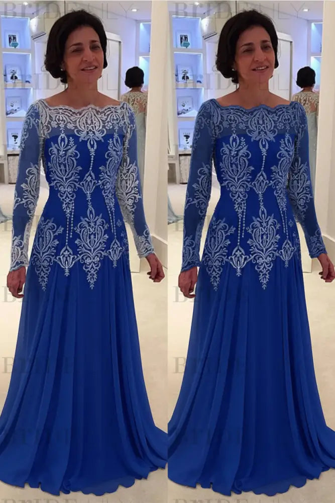 Elegant bateau neck A-line Lace Long Sleeves Mother-of-the-bride Dress