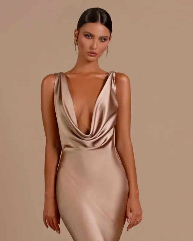 Elegant Champagne Mermaid Prom Dress Long Slimming with Ruffles