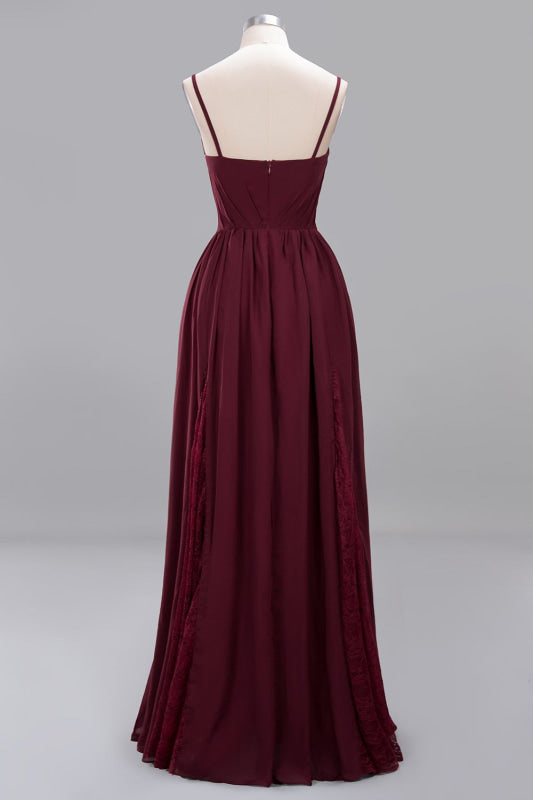 Elegant Chiffon Lace V-Neck A-line Long Bridesmaid Dress