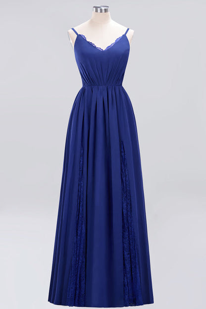 Elegant Chiffon Lace V-Neck A-line Long Bridesmaid Dress