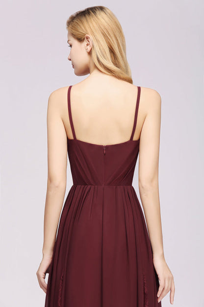 Elegant Chiffon Lace V-Neck A-line Long Bridesmaid Dress