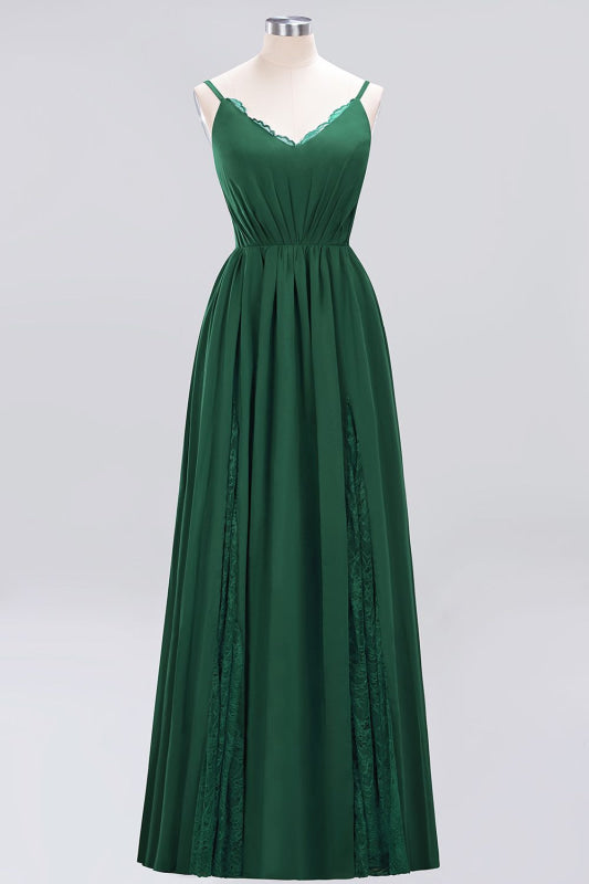 Elegant Chiffon Lace V-Neck A-line Long Bridesmaid Dress