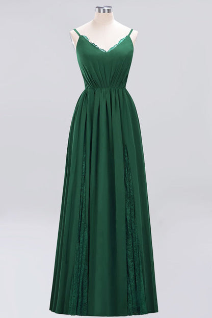 Elegant Chiffon Lace V-Neck A-line Long Bridesmaid Dress