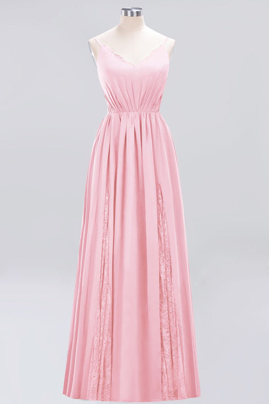 Elegant Chiffon Lace V-Neck A-line Long Bridesmaid Dress