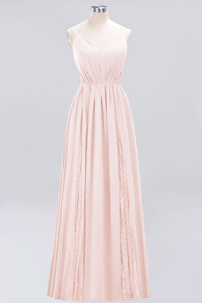 Elegant Chiffon Lace V-Neck A-line Long Bridesmaid Dress
