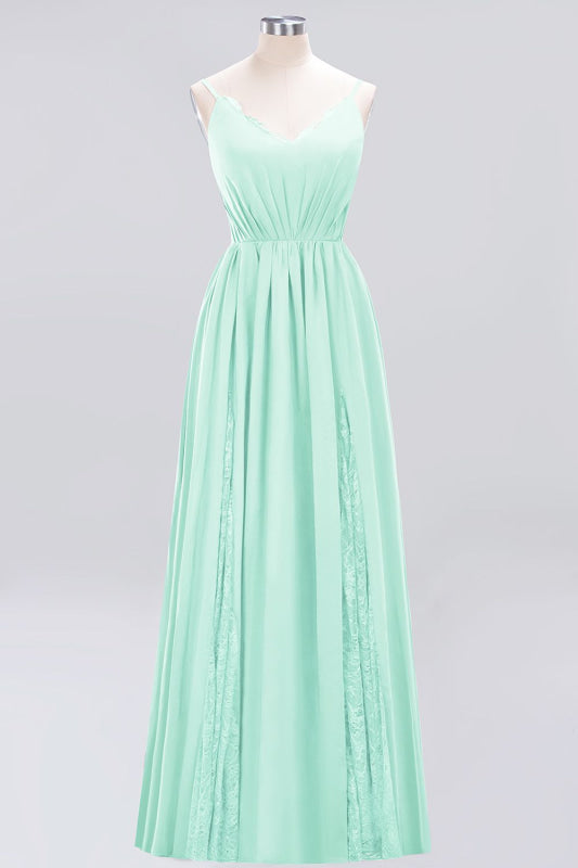 Elegant Chiffon Lace V-Neck A-line Long Bridesmaid Dress