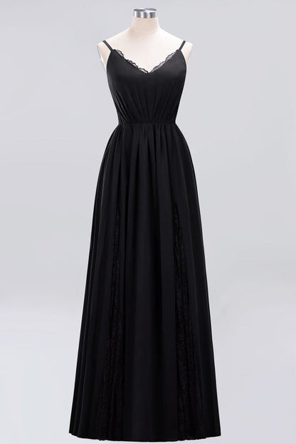 Elegant Chiffon Lace V-Neck A-line Long Bridesmaid Dress