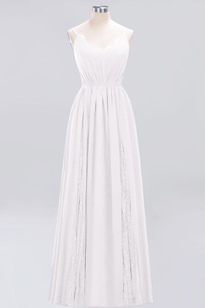Elegant Chiffon Lace V-Neck A-line Long Bridesmaid Dress