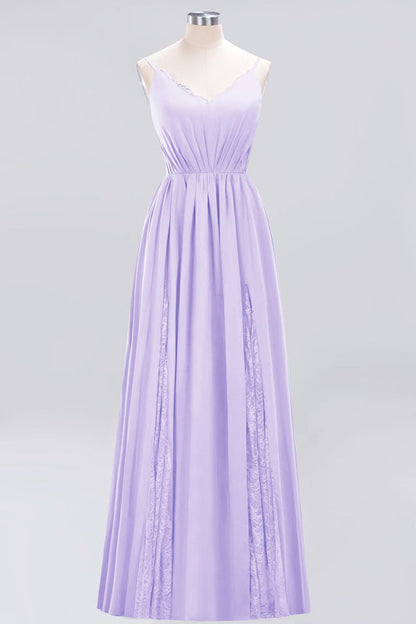 Elegant Chiffon Lace V-Neck A-line Long Bridesmaid Dress