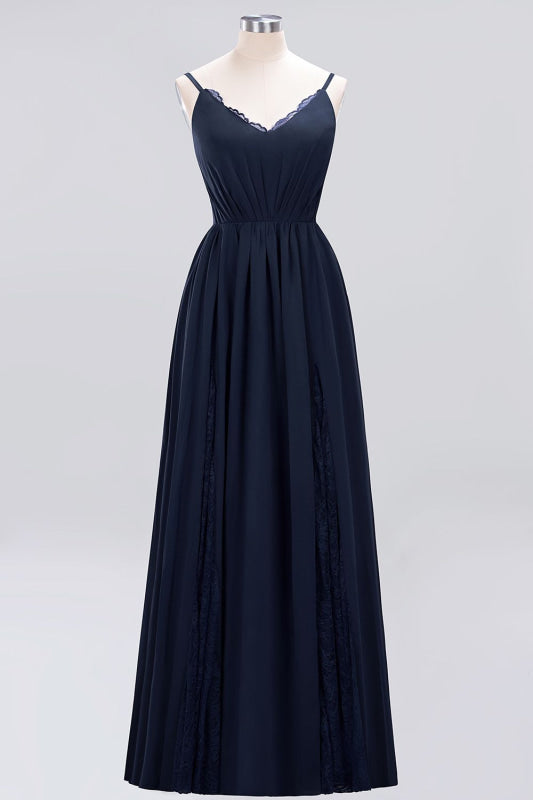 Elegant Chiffon Lace V-Neck A-line Long Bridesmaid Dress
