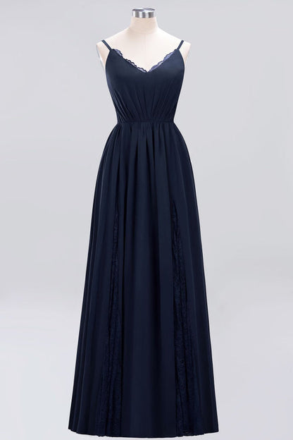 Elegant Chiffon Lace V-Neck A-line Long Bridesmaid Dress