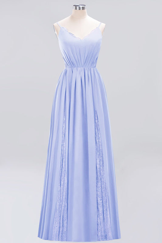 Elegant Chiffon Lace V-Neck A-line Long Bridesmaid Dress