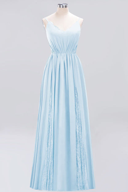 Elegant Chiffon Lace V-Neck A-line Long Bridesmaid Dress