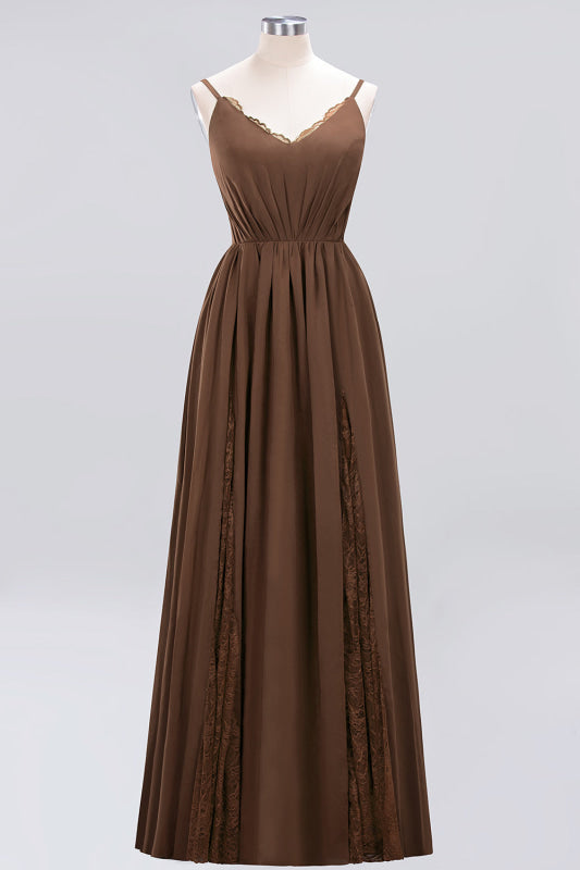 Elegant Chiffon Lace V-Neck A-line Long Bridesmaid Dress