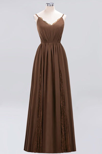 Elegant Chiffon Lace V-Neck A-line Long Bridesmaid Dress