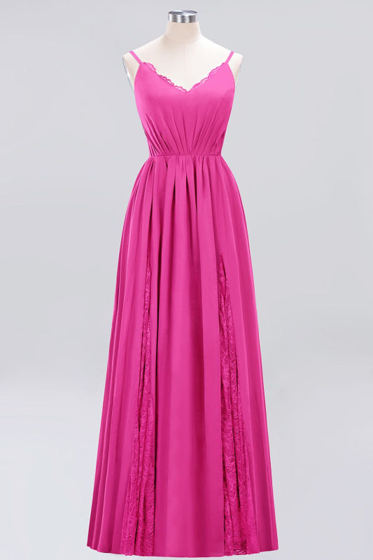 Elegant Chiffon Lace V-Neck A-line Long Bridesmaid Dress
