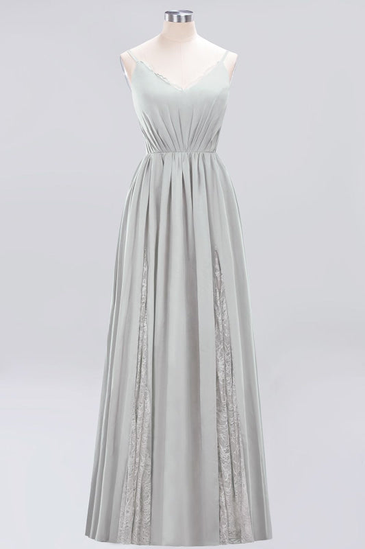 Elegant Chiffon Lace V-Neck A-line Long Bridesmaid Dress