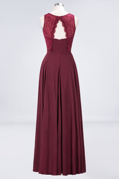 Elegant Crew Neck Lace Burgundy Bridesmaid Dresses