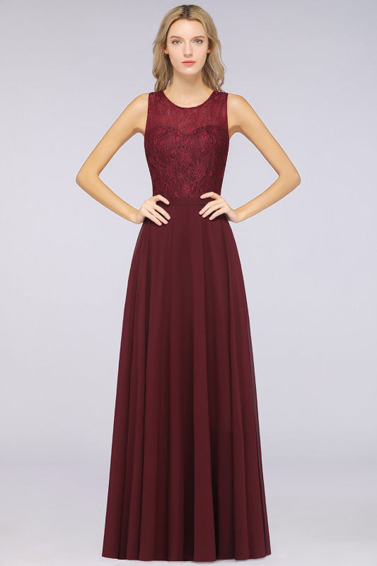Elegant Crew Neck Lace Burgundy Bridesmaid Dresses