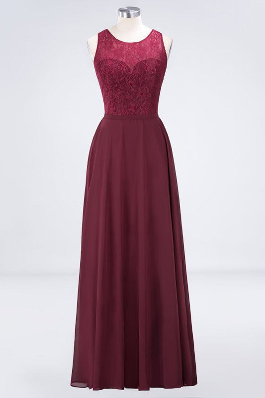 Elegant Crew Neck Lace Burgundy Bridesmaid Dresses