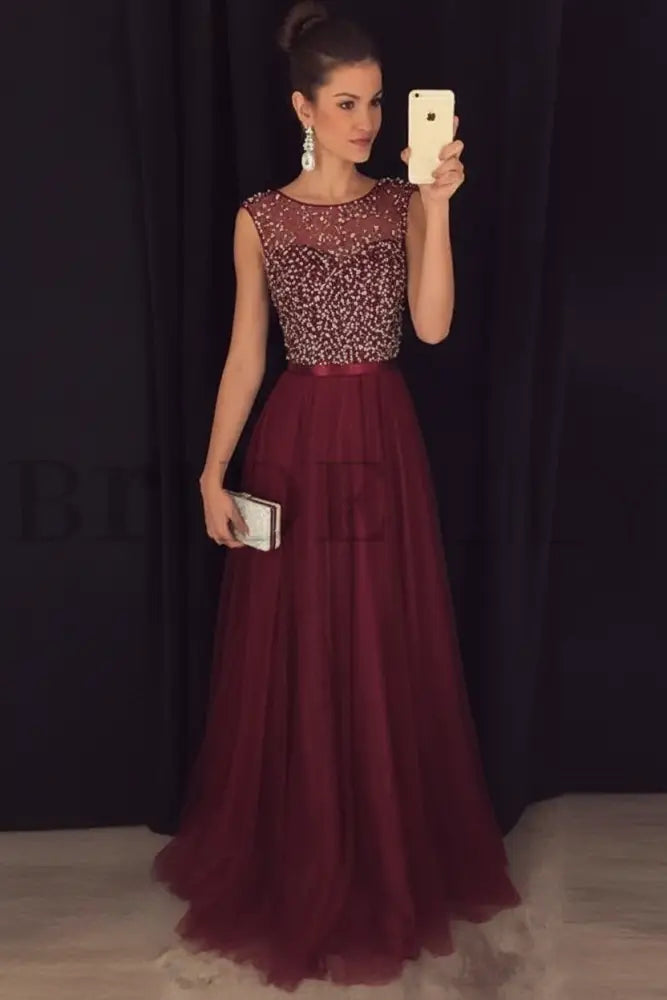 Elegant Gray A-Line Prom Dress Sequined Tulle Evening Gown