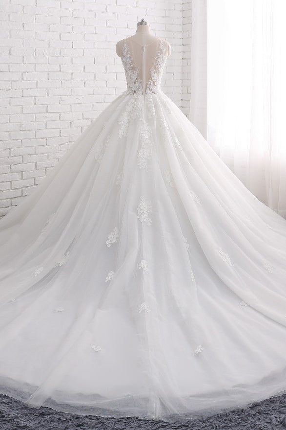 Elegant Lace Applique Sleeveless Long Wedding Dress