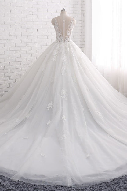 Elegant Lace Applique Sleeveless Long Wedding Dress