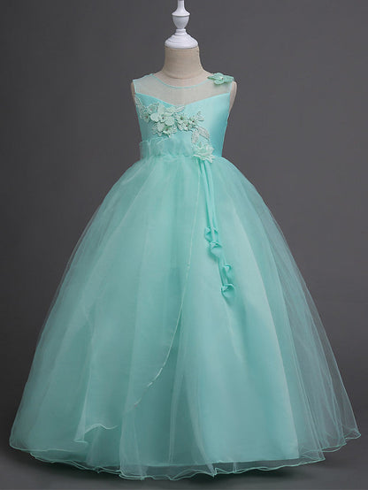 Elegant Lace Bow Appliques Floor Length Sleeveless Flower Girl Dresses