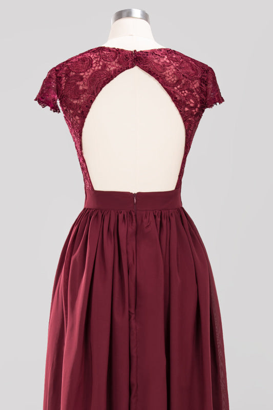 Elegant Lace Open-Back Burgundy Bridesmaid Dresses