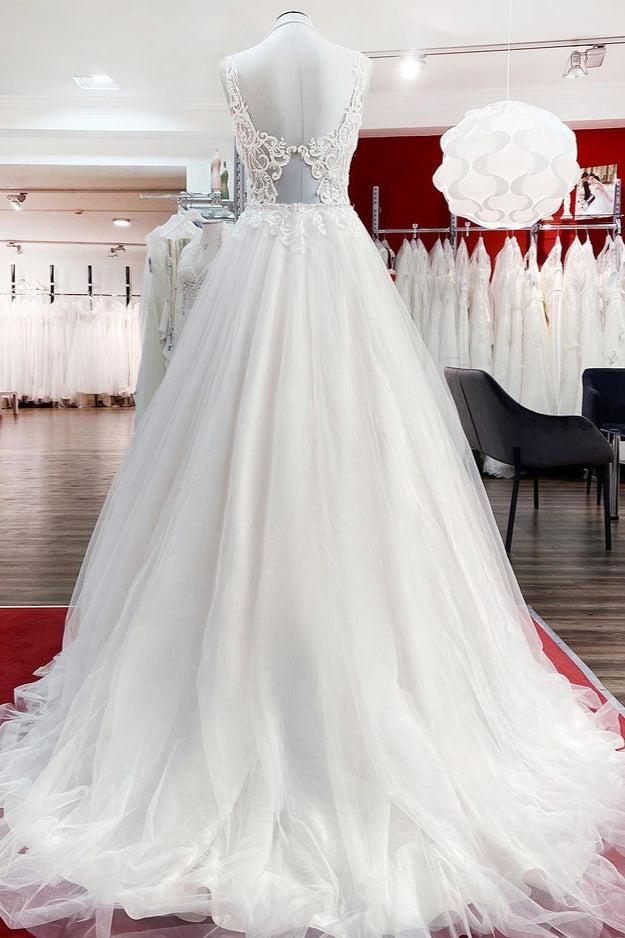 Elegant Long A-line Tulle Sweetheart Floor-length Wedding Dress with Ruffles