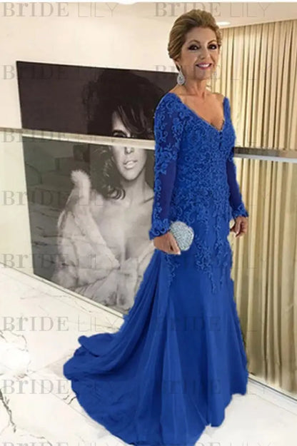 Elegant Long Sleeves Lace mother of the bride dress V-Neck