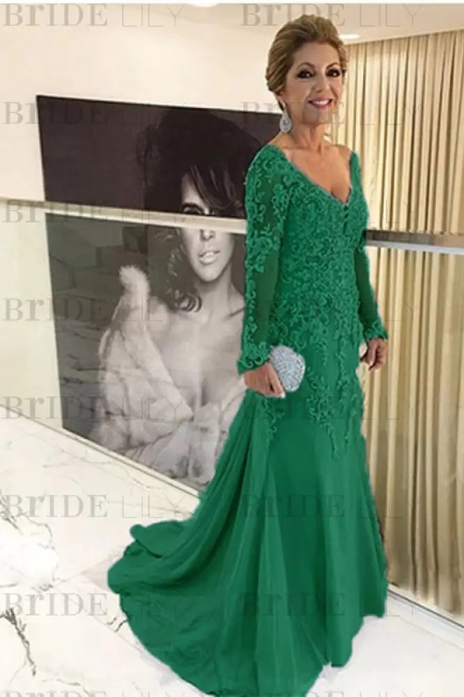 Elegant Long Sleeves Lace mother of the bride dress V-Neck