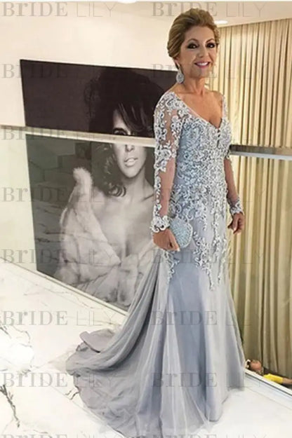 Elegant Long Sleeves Lace mother of the bride dress V-Neck
