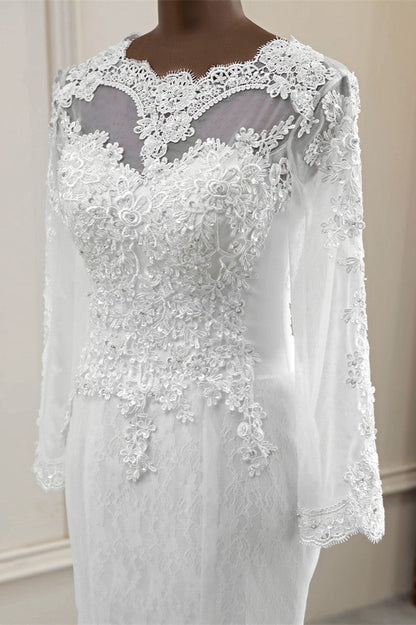 Elegant Mermaid Wedding Dress With Chic Jewel Long Sleeves