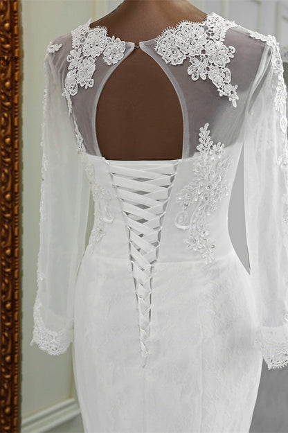 Elegant Mermaid Wedding Dress With Chic Jewel Long Sleeves