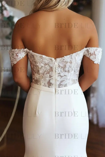 Elegant Off Shoulder Mermaid White Lace Long Wedding Dresses Formal Dresses