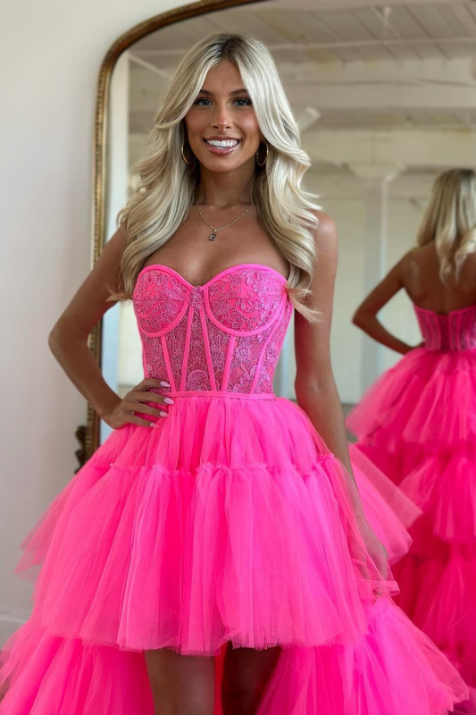 Elegant Rose Prom Dress With Sleeveless Gown and Tulle Train