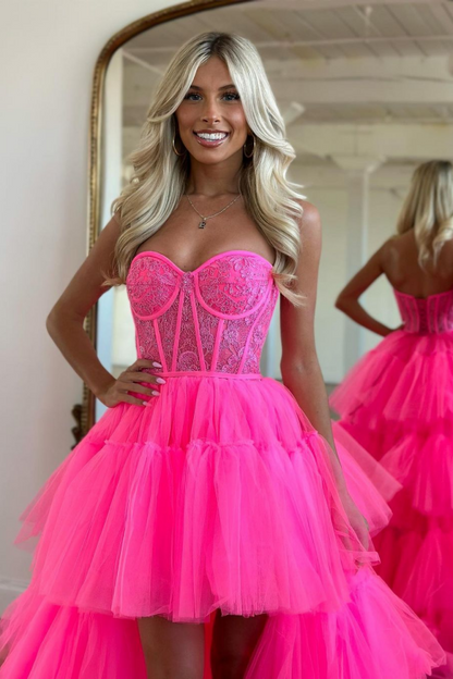 Elegant Rose Prom Dress With Sleeveless Gown and Tulle Train