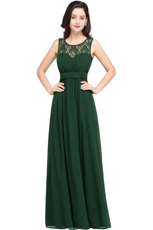 Elegant Round Neck Chiffon Formal Dress Sleveless Aline Evening Dress Floor Length