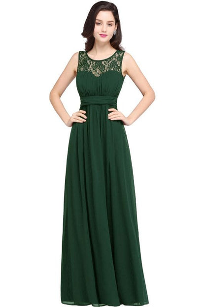 Elegant Round Neck Chiffon Formal Dress Sleveless Aline Evening Dress Floor Length