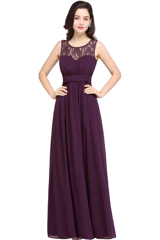 Elegant Round Neck Chiffon Formal Dress Sleveless Aline Evening Dress Floor Length