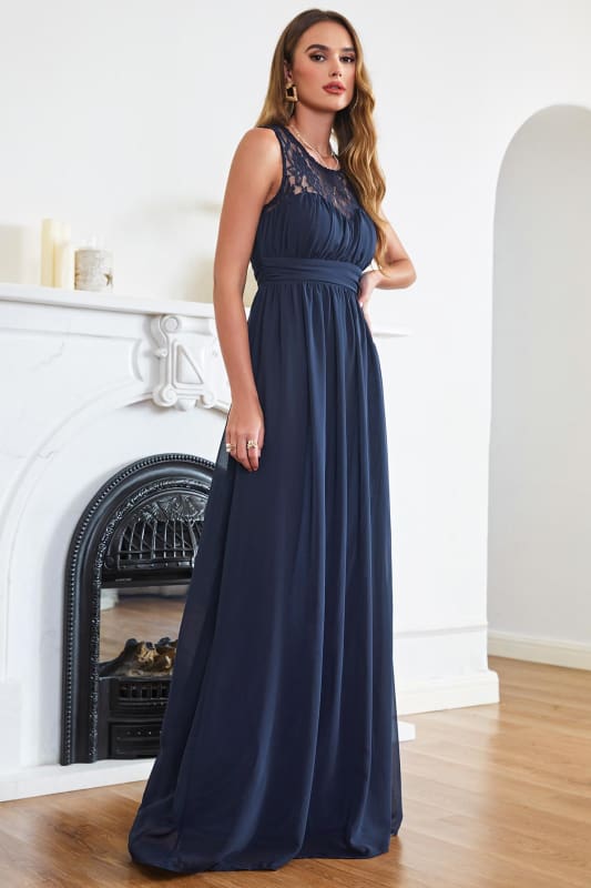 Elegant Round Neck Chiffon Formal Dress Sleveless Aline Evening Dress Floor Length