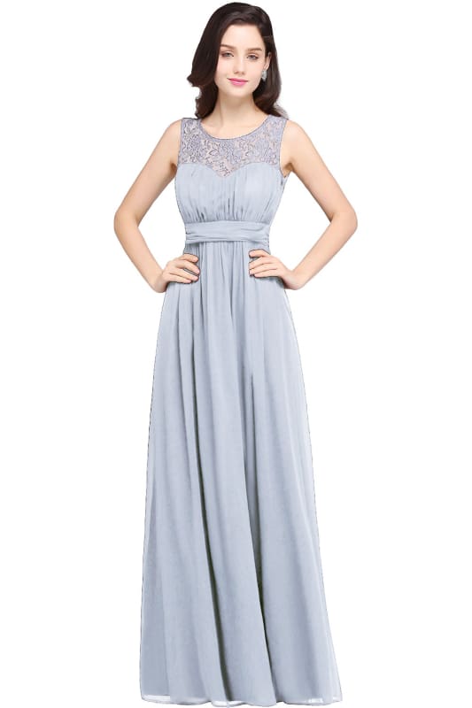 Elegant Round Neck Chiffon Formal Dress Sleveless Aline Evening Dress Floor Length