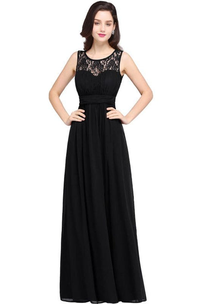 Elegant Round Neck Chiffon Formal Dress Sleveless Aline Evening Dress Floor Length
