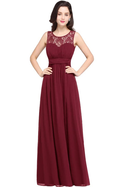 Elegant Round Neck Chiffon Formal Dress Sleveless Aline Evening Dress Floor Length