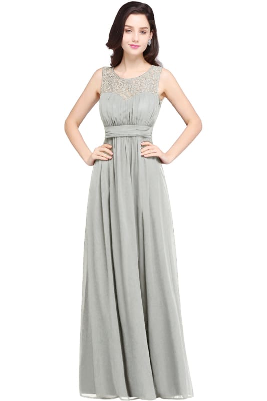 Elegant Round Neck Chiffon Formal Dress Sleveless Aline Evening Dress Floor Length