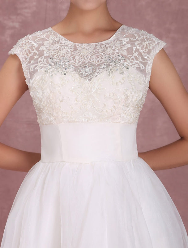 Elegant Round Neck Mini Wedding Dress
